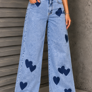 Heart Patch Wide-Leg Denim Jeans